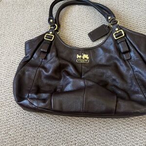 Coach Chocolate Leather Shoulder Bag with Gold Accents